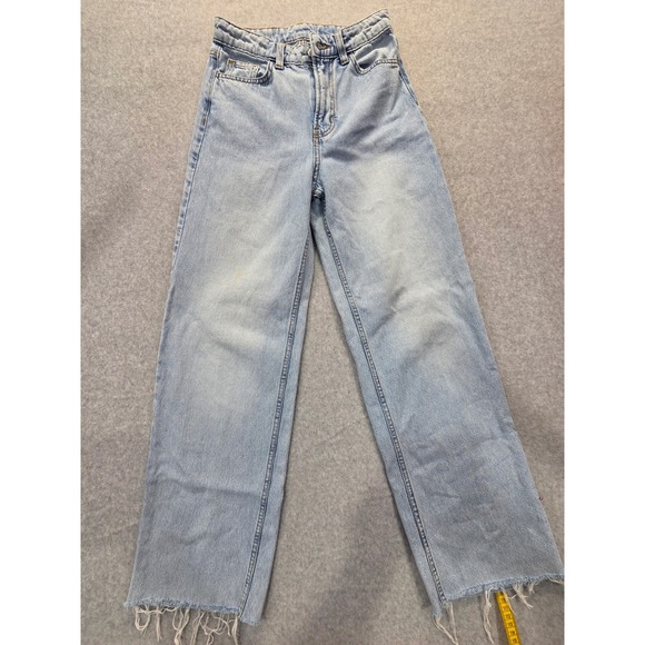 H&M Denim - &Denim Wide Leg Ultra High Waist Light Wash Raw Hem Jeans Womens Size 2